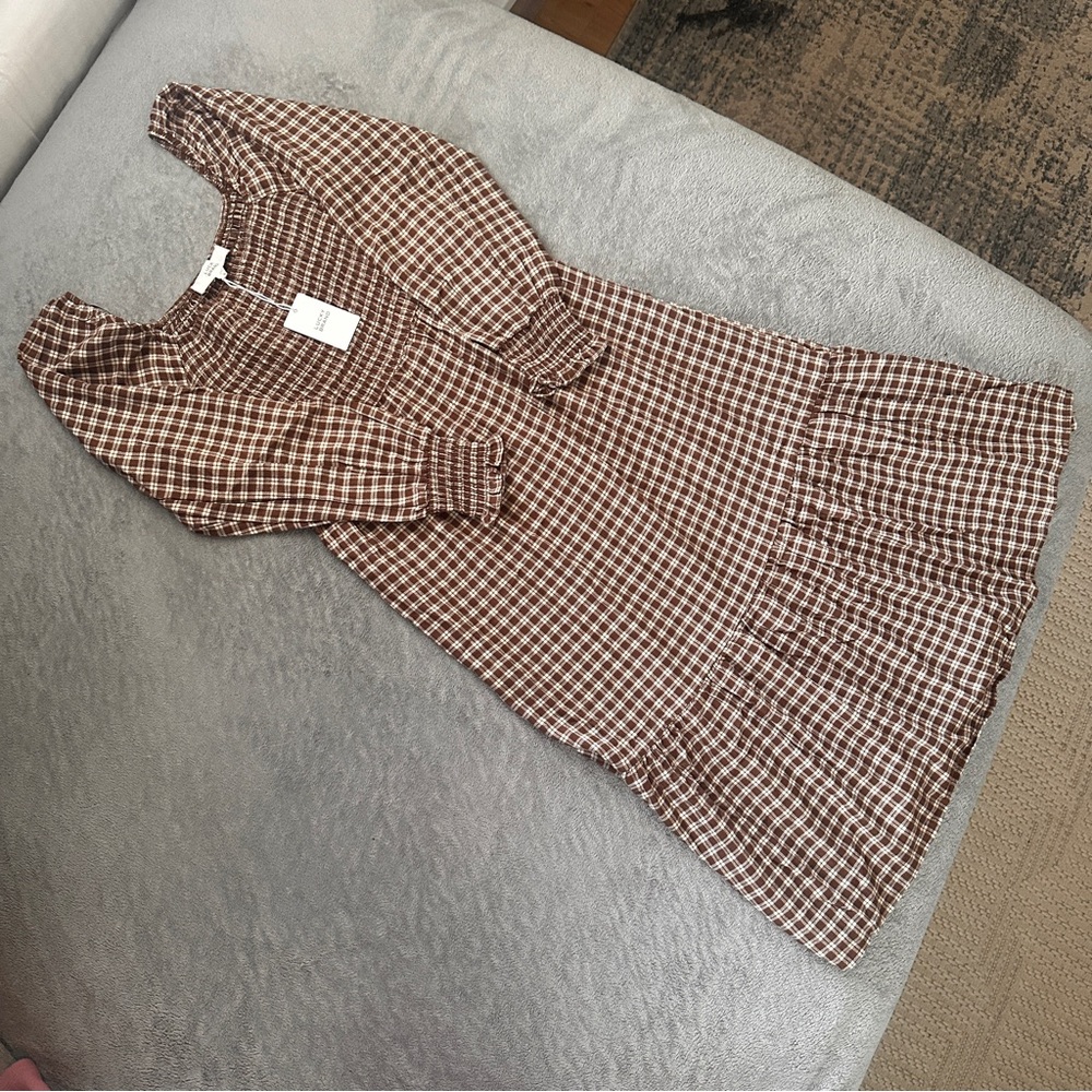 Lucky Brand Textured Brown Checkered Blouse